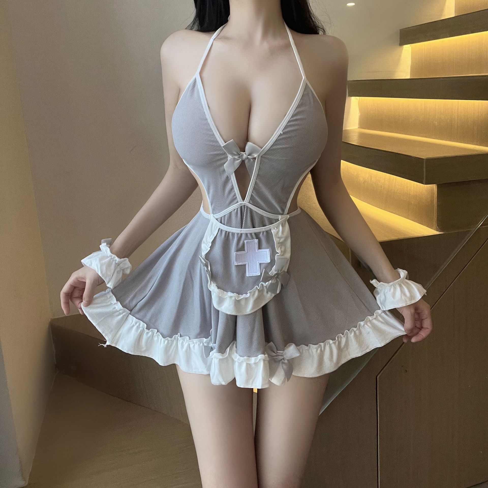 Sexy Underwear Maid Dress Small Chest Big Sexy Nurses' Uniform Push-up Pajamas Temptation-Free Sling Skirt