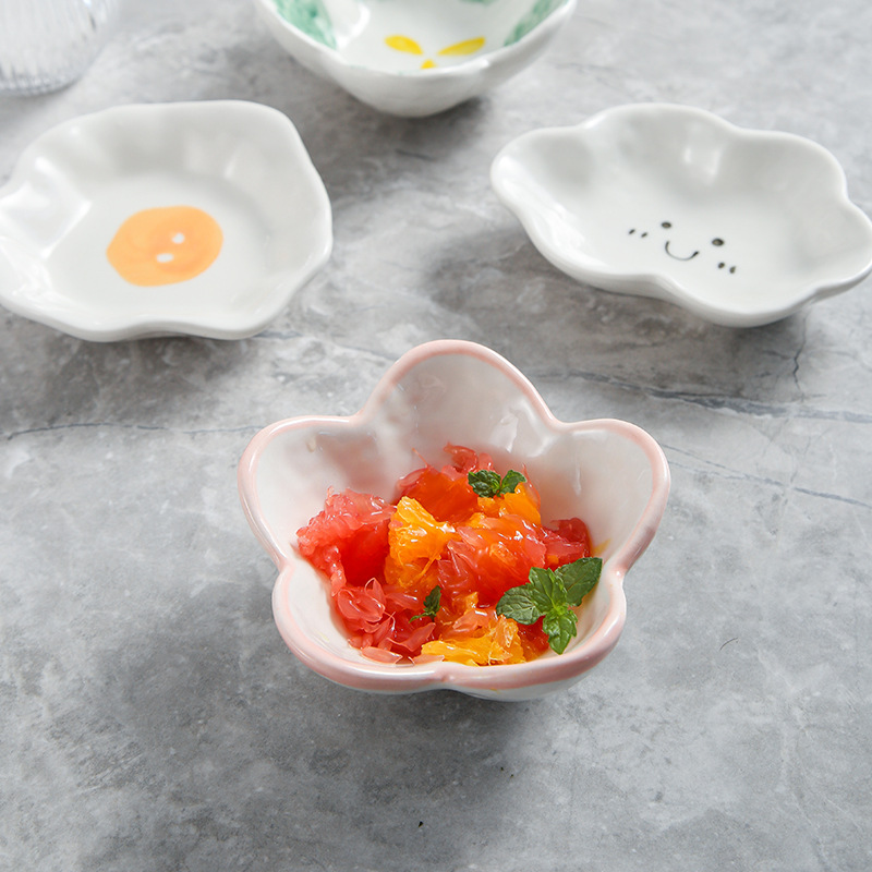 Plato de condimento de cerámica de dibujos animados transfronterizos japoneses ins Plato de sabor lindo creativo Plato de salsa y vinagre Plato de salsa Plato de salsa de soja de mostaza
