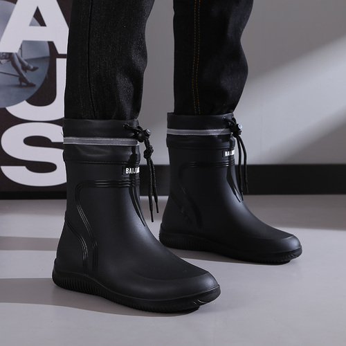 Men's New Waterproof Rain Boots with Elastic Closure, Waterproof, Mid-Cheel, Non-Slip Rain Boots, Water-Proof Work Boots for Men