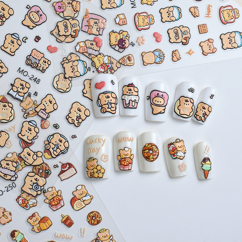 MOSR Cartoon Bear Nail Art Sticker Japanese Sweet Cool Wind Relief Bear Nail Sticker Pink Love Sticker