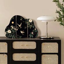 中古风花鸟装饰画法式电视柜摆件复古玄关柜边柜可折叠屏风小摆画