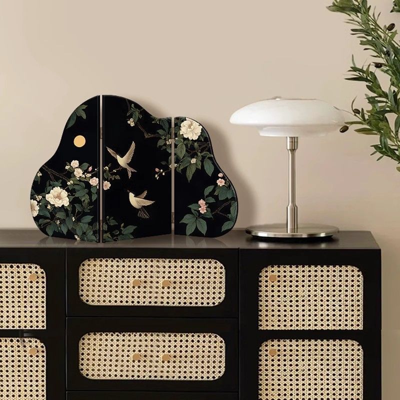 中古風花鳥装飾画フランス式テレビキャビネット置物レトロ玄関キャビネットサイドキャビネット折りたたみ可能屏風小置物絵|undefined