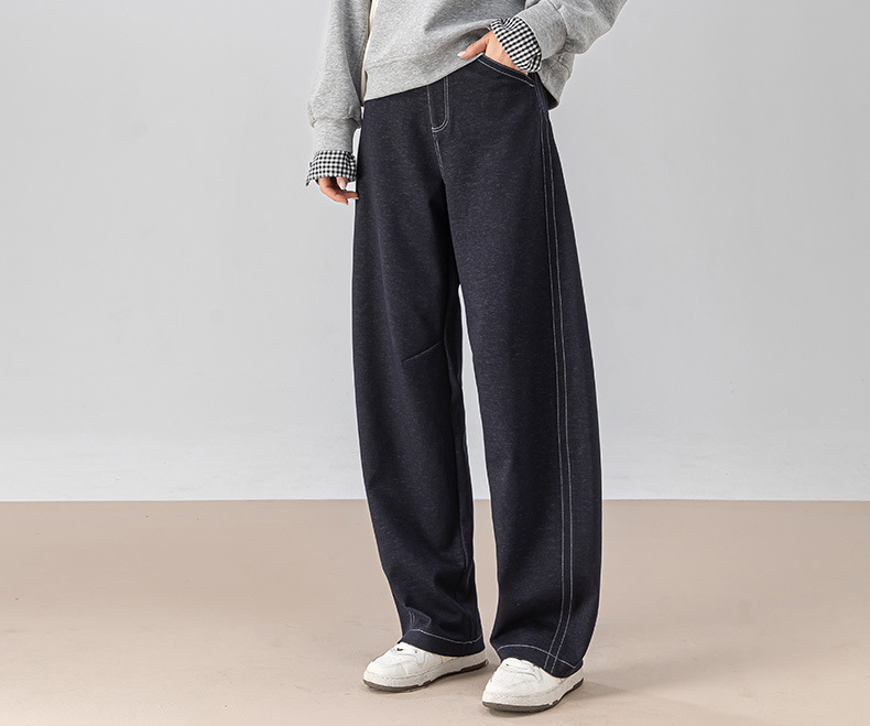 Quần culottes nữ ống rộng dáng chuối giả denim dệt kim mùa thu — Màu xanh lam đậm chi tiết 7