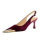 3716-6 Fashion Banquet Women's Shoes Wine Cup Heel High Heel Suede Metal Pointed Hollow Back Strap Women's Single Shoes