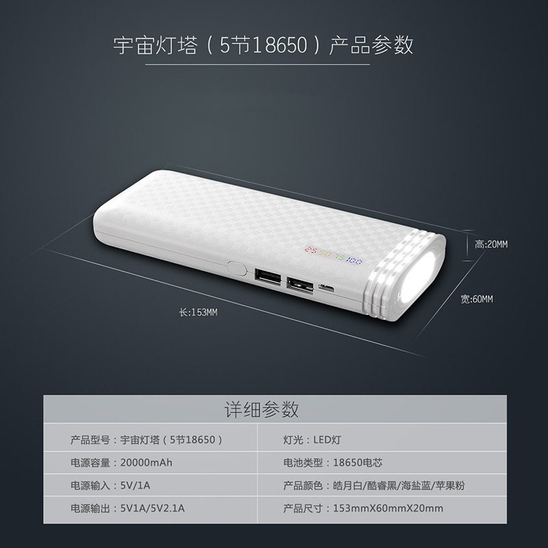 10000毫安双USB带灯高性价马塞克礼品logo定制充电宝