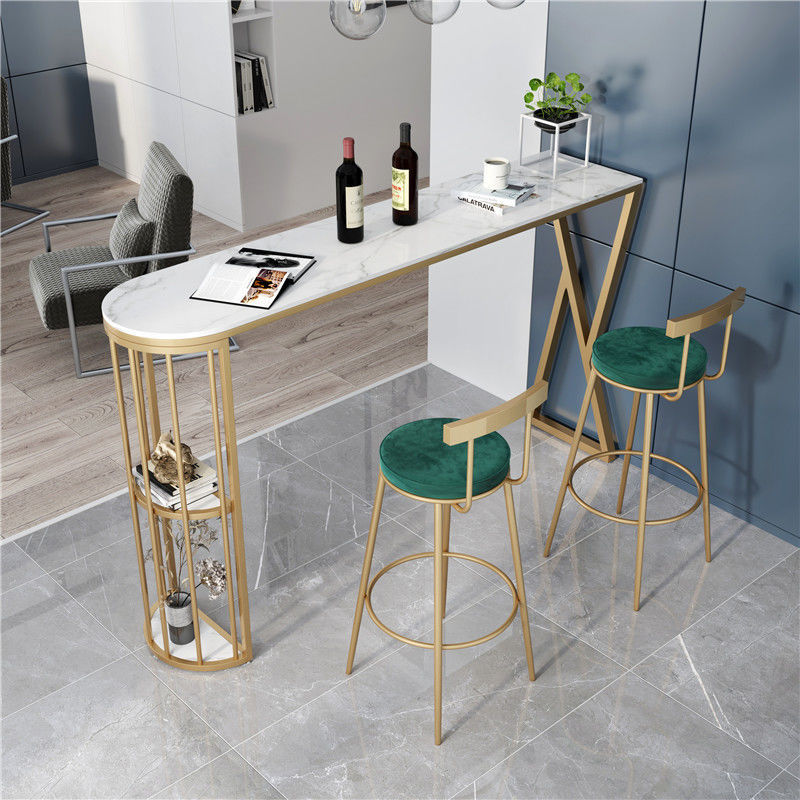 Marble Bar Table for Small Apartment Household Modern Simple Wall Window European Style Dining Table and Chair Set High Partition
