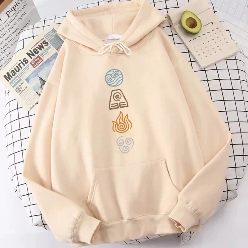 2025 Avatar the Last Airbender Hoodie Water Air Fire Earth Four Elements Print Black Anime Oversized