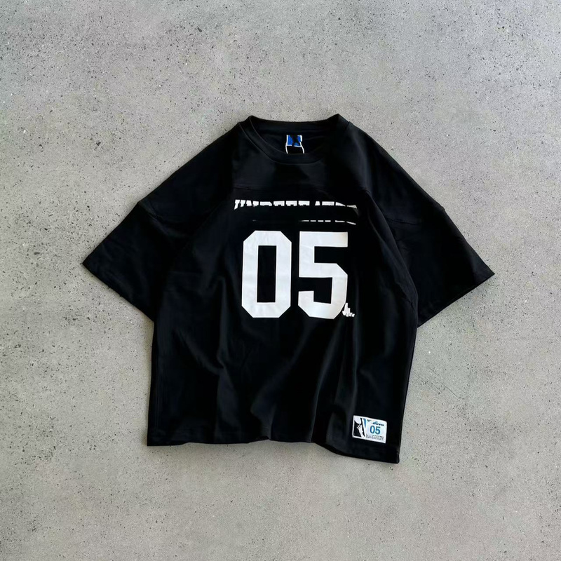 ハイバージョン アメリカン レトロ スポーツ ルーズ カジュアル ヘビー 半袖 Tシャツ No.05 5本ストライプ 大きいサイズ 男女 カップル|undefined