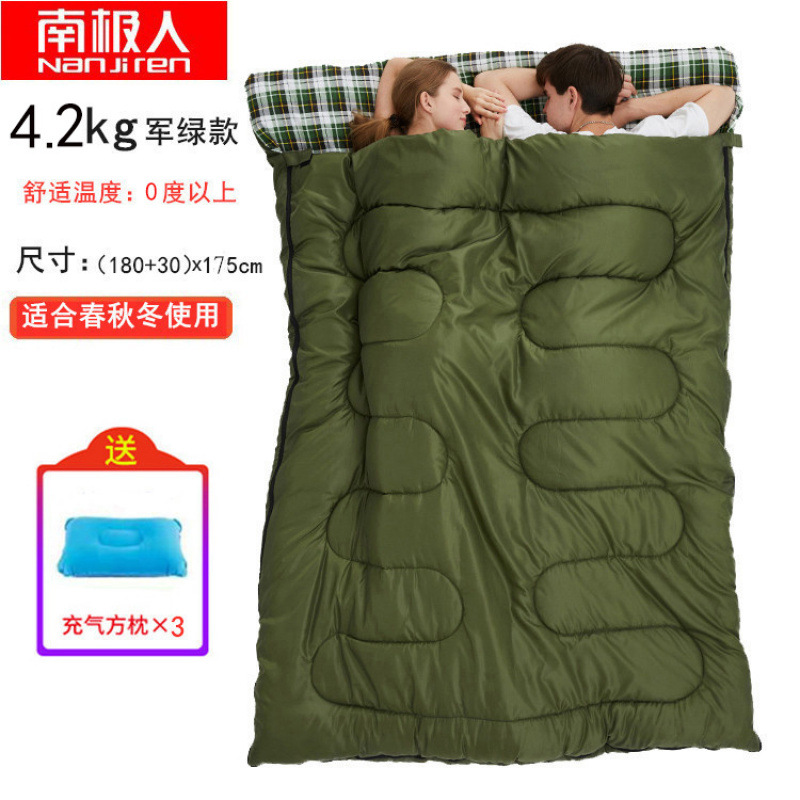 Saco de dormir verde militar para tres personas de 4,2 kg viene con 3 almohadas cuadradas --- gran oferta
