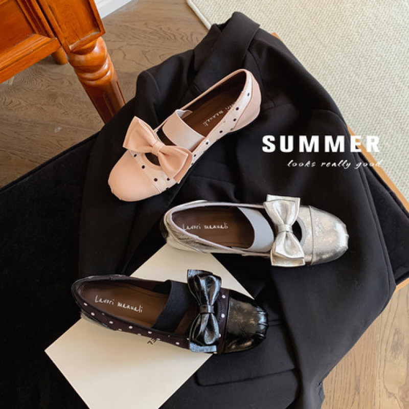 Soft Sheepskin Silver Bow Mary Jane Shoes for Women, Genuine Leather Shallow-Mouthed Flats That Are Comfortable, Ballet-Style Small Leather Shoes Soft Sheepskin Silver Bow Mary Jane Shoes for Women, Genuine Leather Shallow-Mouthed Flats That Are Comfortable, Ballet-Style Small Leather Shoes