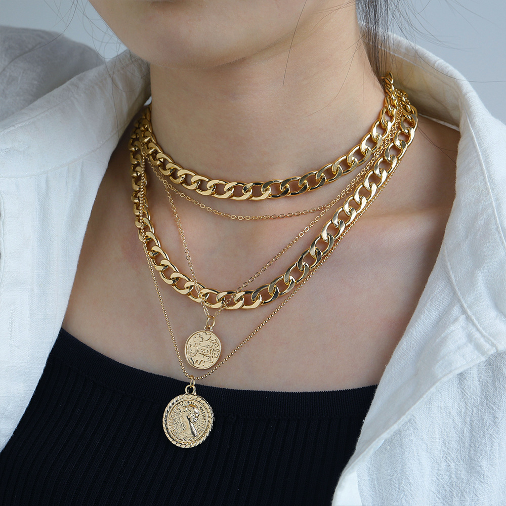 Collar con colgante redondo de retrato de múltiples capas para mujer, joyería de moda Anduo