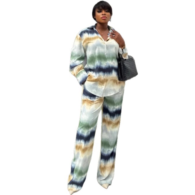 Trendy Women's Printed Long Sleeve Shirt & Pants Set – Loose Fit, Afro-Euro Street Style_voghion.com