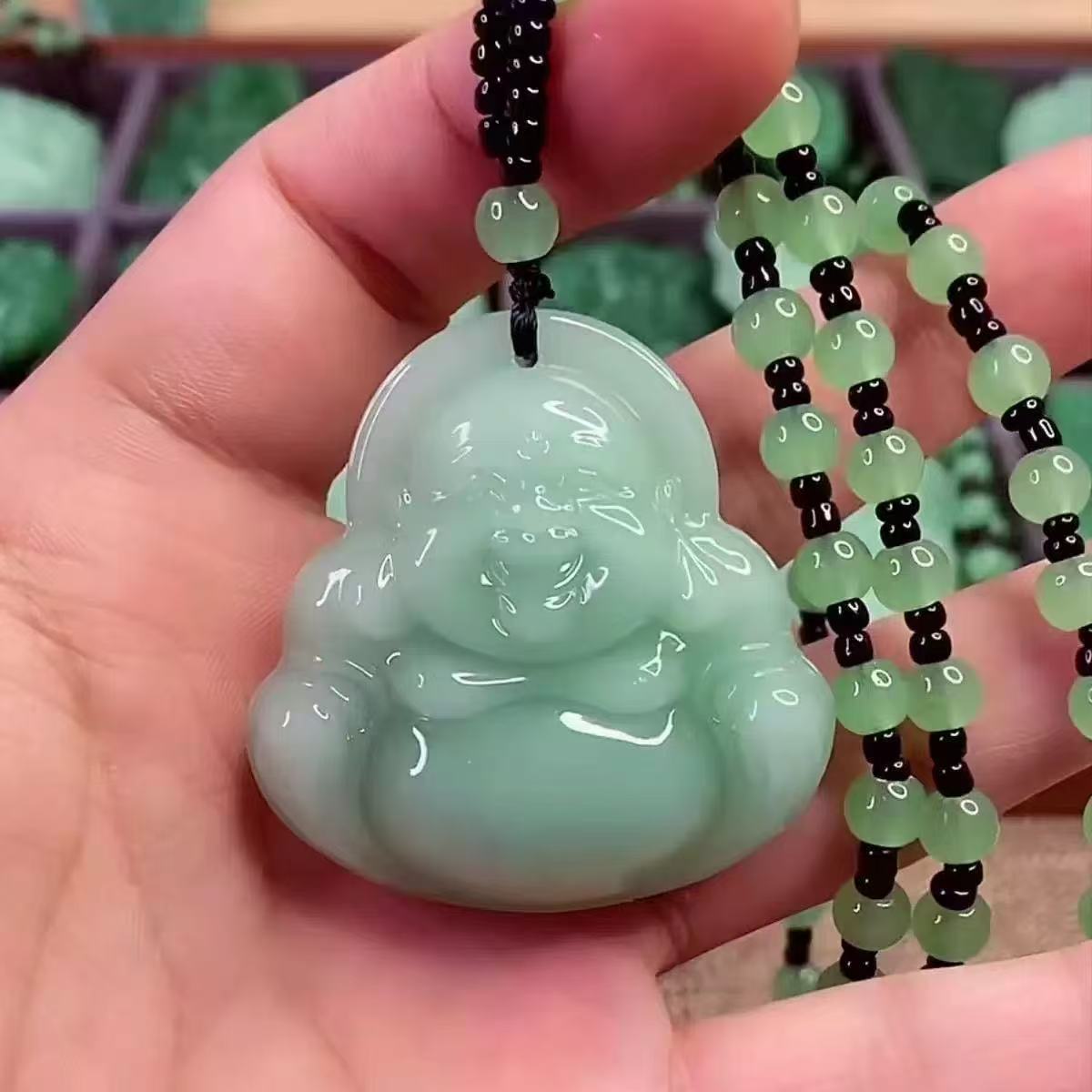 Nuevo jade sonriente ligero budismo guanyin dragón marca festival alto collar suéter cadena colgante lugar escénico joyas regalos