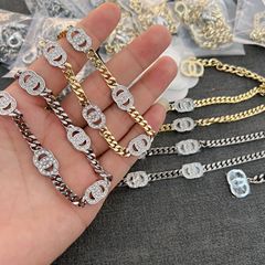 实拍香家经典对版双C黑金金色古巴链女满钻项链女工厂批发项链