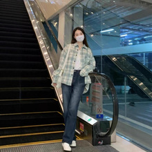 绿色条纹格子衬衫女款夏季新款气质宽松显瘦外穿防晒休闲外套上衣