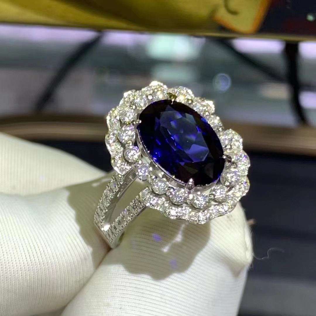 Incrustado cultivado zafiro 4.63 quilates oro 9 quilates con GRC certificado internacional de joyería real minimalista