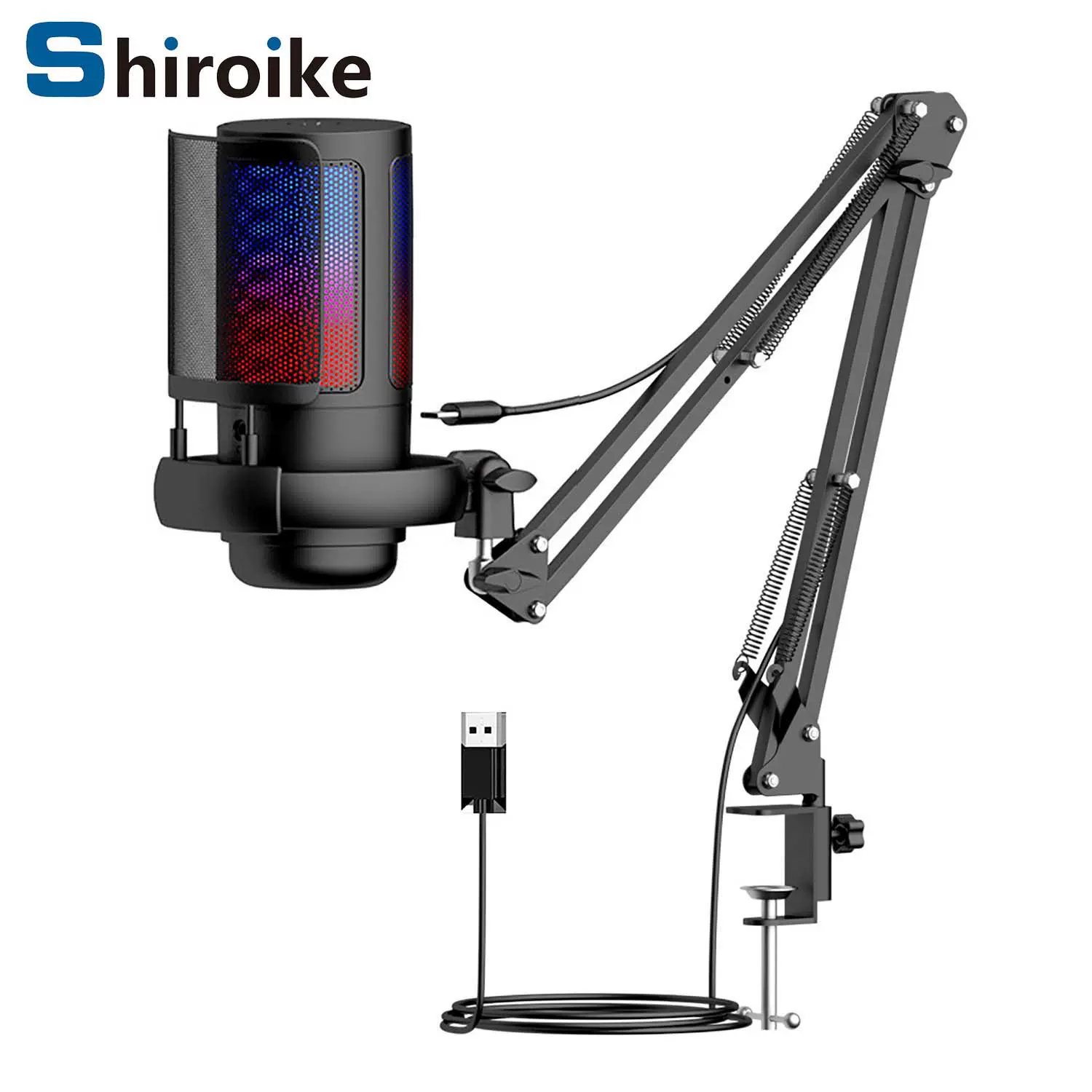 ME6S游戏麦克风USB电脑录音话筒带防喷网套装RGB灯光电容麦悬臂麦