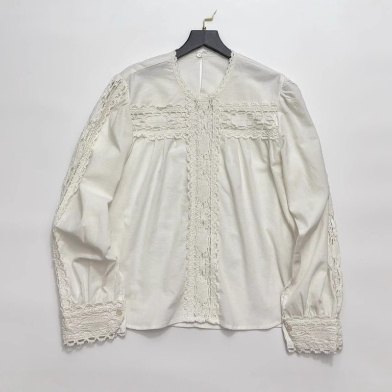 French White Lace Shirt Top