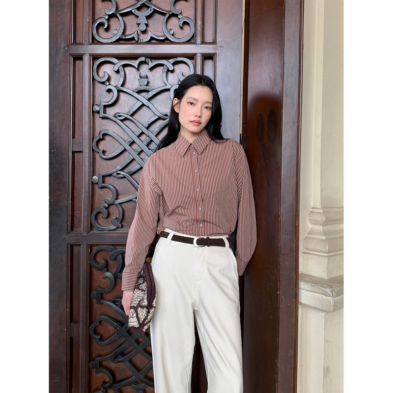 NEIHE 2026 Autumn Vintage Striped Scarf Collar Long Sleeve Shirt for Women, High-end Light Luxury 258269 NEIHE 2026 Autumn Vintage Striped Scarf Collar Long Sleeve Shirt for Women, High-end Light Luxury 258269
