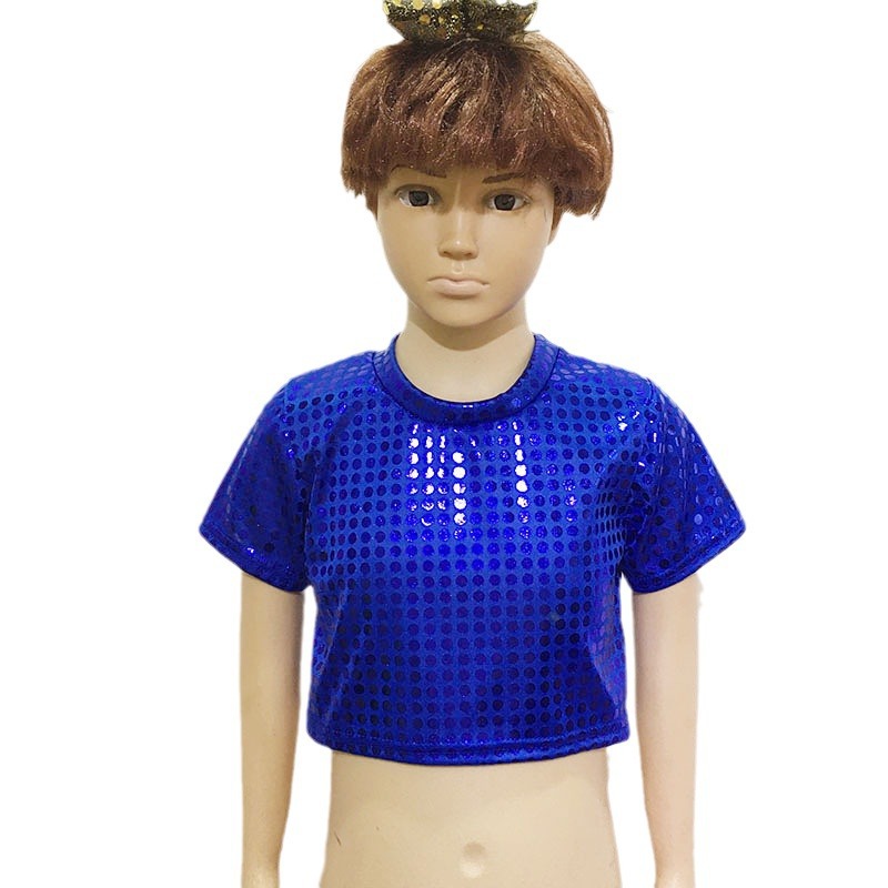 Chorus niños traje adulto lunares lentejuelas láser manga corta ombligo superior cuello redondo Camiseta