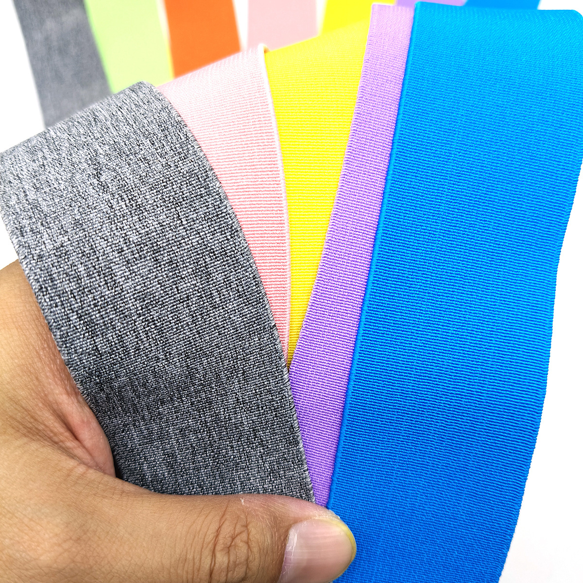 150 colores en stock 1.5-15cm color de nylon cifrado pantalones expuestos tiras de goma de alta elasticidad