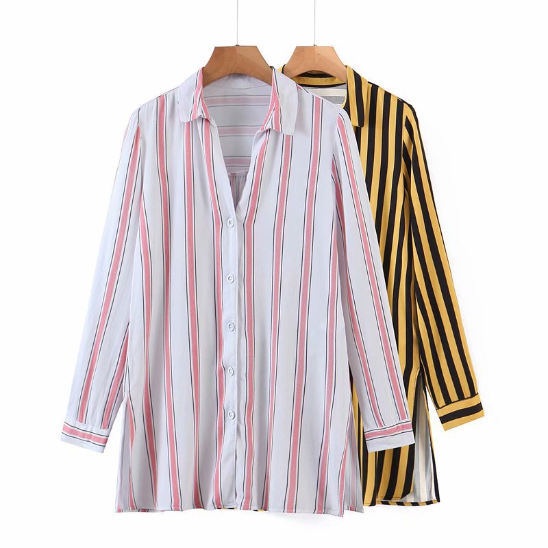 stripes mid-length long-sleeved shirt  NSAM38360