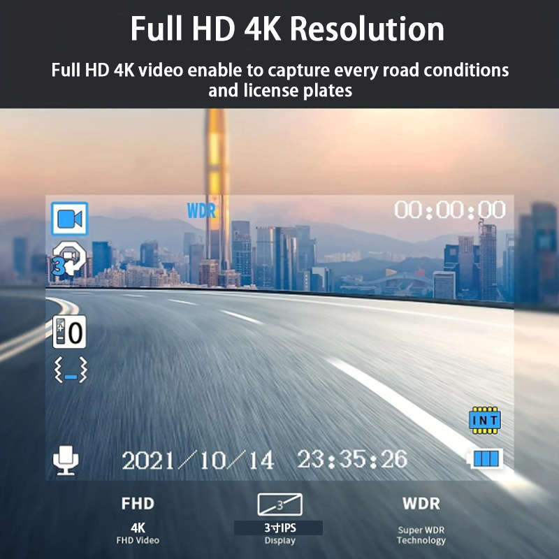 (2개) 새로운 HD 4K 전면 및 후면 듀얼 녹음 휴대 전화 상호 연결 와이파이 운전 레코더 ADAS 기능 GPS 트랙 DVR