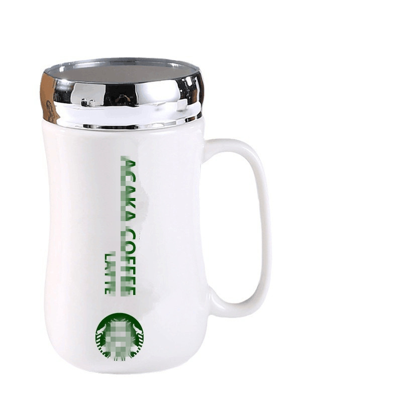 Drenaje empuje alto valor nominal impresión taza de agua taza espejo cerámica con tapa de café Starbucks regalo al por mayor taza de marca