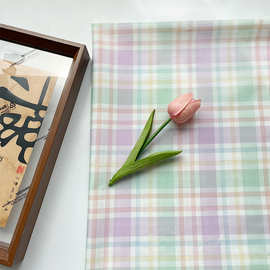 彩虹格子全棉60支府绸数码印花面料服装女装连衣裙衬衫短裙布料