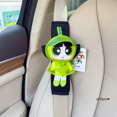 Car Decoration New Car Goodies: Sürətlər qutusu və əl tormozu başlıqları - genuine-powerpuff-girls-shoulder-cover-black-velvet-green-raincoat-fluffy-single