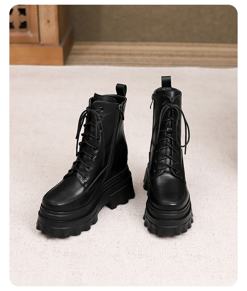 Boot nữ đế tăng chiều cao 10cm dây buộc mùa thu đông — Lớp lót nhung đen, Lớp lót đơn màu nâu sẫm, Lớp lót đơn màu đen, Lớp lót nhung màu nâu sẫm chi tiết 21