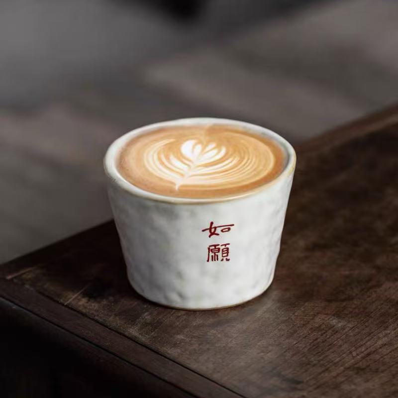 粉引化妆土咖啡杯日式复古侘寂风粗陶猪口杯拉花下午茶如愿手握杯|undefined