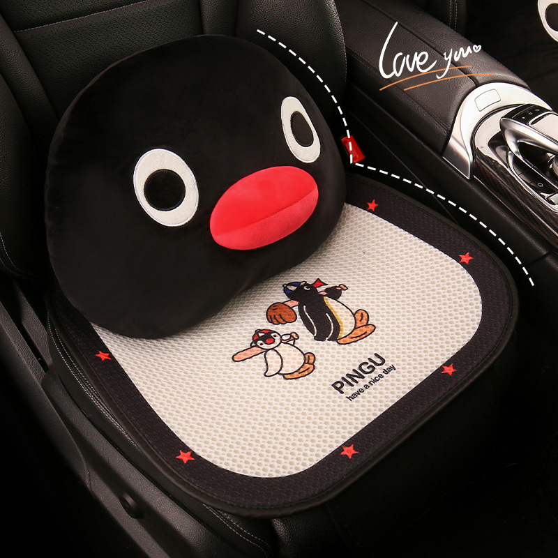Cute cartoon penguin car headrest cushion, universal for all seasons, car neck support pillow, car seat pillow, lumbar support
