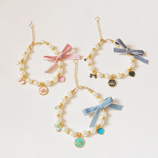 Pet Necklace Cat Pearl Collar Teddy Bow Cat and Dog Sweet Jewelry Accessories Cross-Border Pet Dog