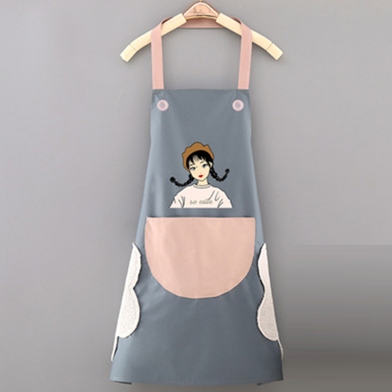 Delantal de mano borrable al por mayor cocina Halter delantal de Bolsillo grande Niña de dibujos animados delantal impermeable