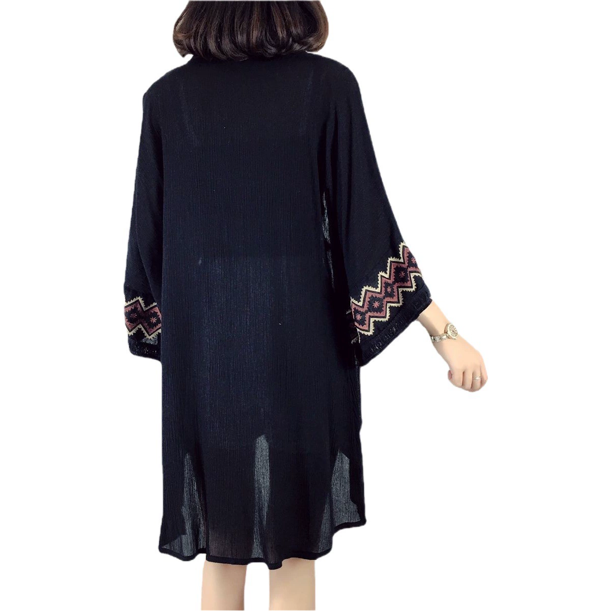 2023 Летний Новый женский Универсальный этнический кардиган с вышивкой, тонкое пальто средней длины, Пляжная Солнцезащитная одежда