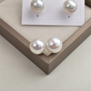 S925 Silver 10-11m Natural Freshwater Edison Pearl Earrings High-End White Pearl Plain Earrings Versatile