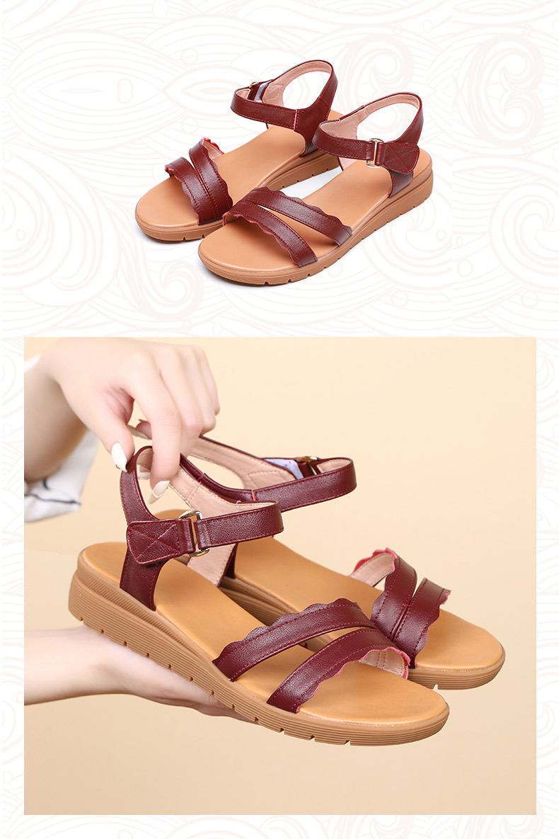 Sandal nữ đế bằng da thật chống trơn trượt, đế mềm thoải mái — màu be chi tiết 14