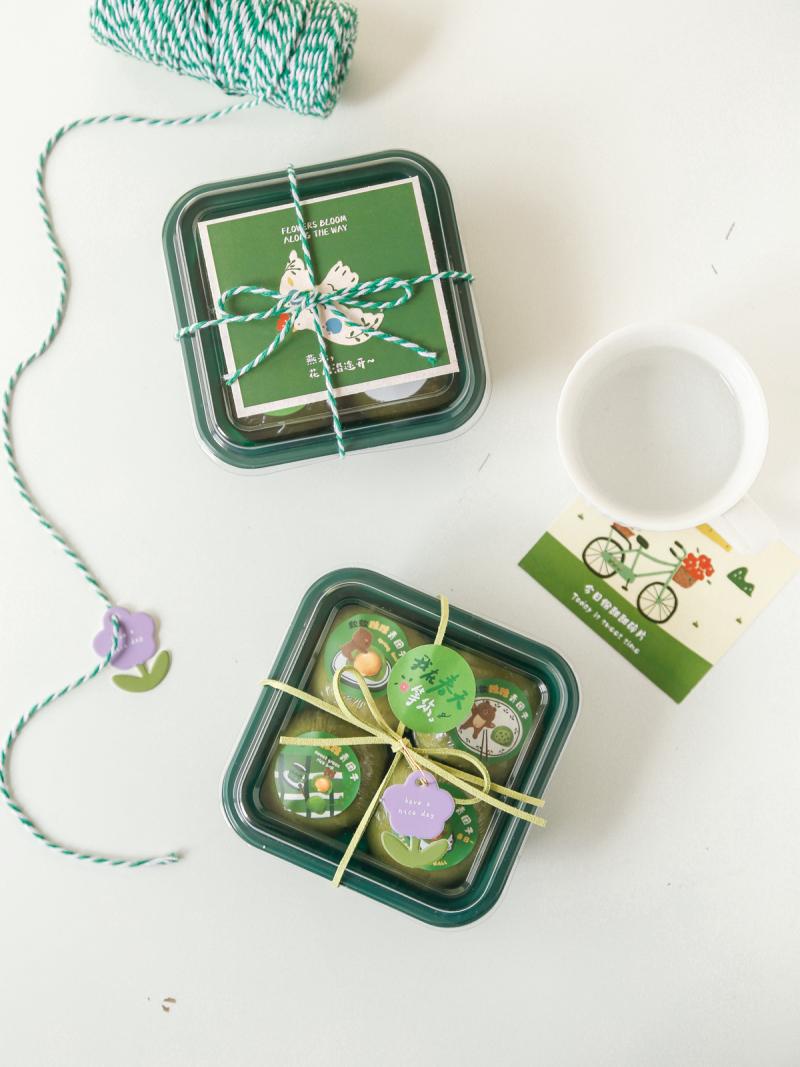 咸蛋黄艾草青团打包盒奶油蛋糕盒子马卡龙便当盒绿色野餐盒包装盒