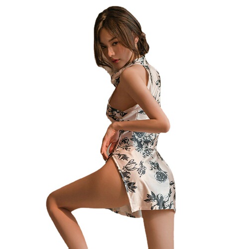 Straw Girl Large Size Sexy Lingerie Cheongsam Skirt Retro Print Improved Waist Slim Women 1073-1