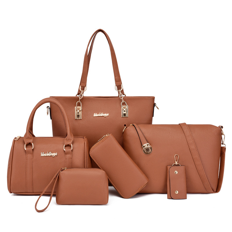 New 2025 Spring Pure Color Pebbled Mother-In-Law Bag Six-Piece Set Handbag Single Shoulder Large Capacity Crossbody Bag Wholesale