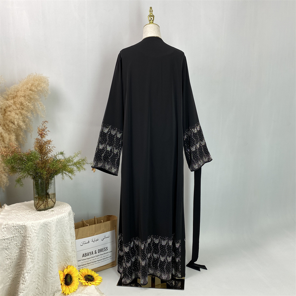 Modest Abaya Dress/Muslim Dress Women Rhinestone Cardigan Robe Fashion For Muslim Clothing_ecoleips.com