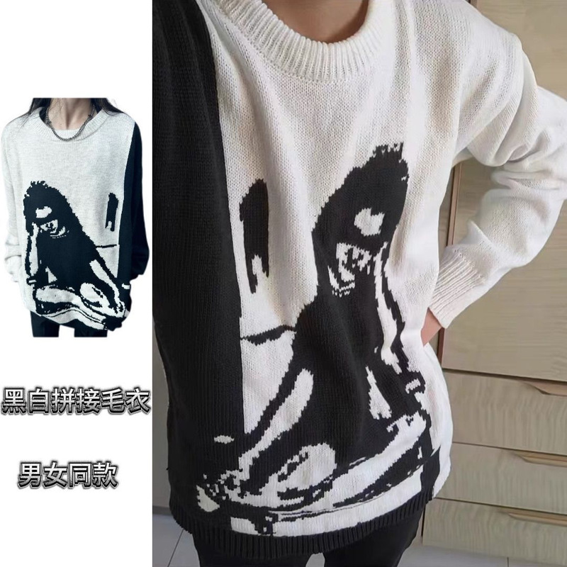 Knitted Sweater Trendy Brand Ins Style for Men and Women Couples Spring New Casual Retro Loose Pullover Knitwear Trendy Knitted Sweater Trendy Brand Ins Style for Men and Women Couples Spring New Casual Retro Loose Pullover Knitwear Trendy