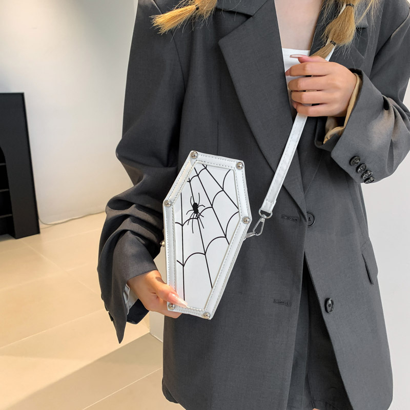 450g Weight Pu Leather Lining Material Sewing Thread Fashion Element Zipper Closure Type Single Shoulder Strap Strap Type Shoulder Bag, Crossbody Bag Bags Type Casual, Daily Occasion Pu Leather Material Halloween Festival Spider Web, Skull Pattern All Seasons Season Women's Gender Basic Style Square Shape Small Size Halloween Women's Small Pu Leather Spider Web Skull Basic Sewing Thread Zipper Shoulder Bag Crossbody Bag 11