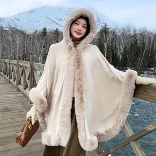 Mao Mao collar with hat shawl women's autumn and winter long cape lady coat cape fashion temperament warm coat