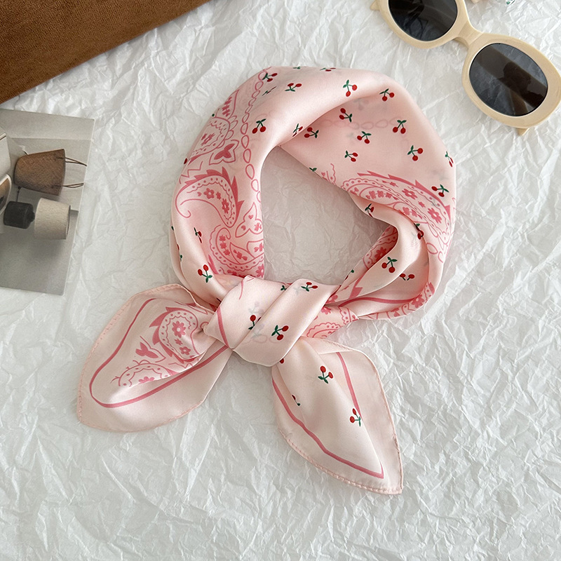 Bufanda de seda, bufanda cuadrada pequeña, nueva atmósfera coreana, pañuelo floral, cinturón para el cabello, bufanda decorativa, chal pequeño exterior