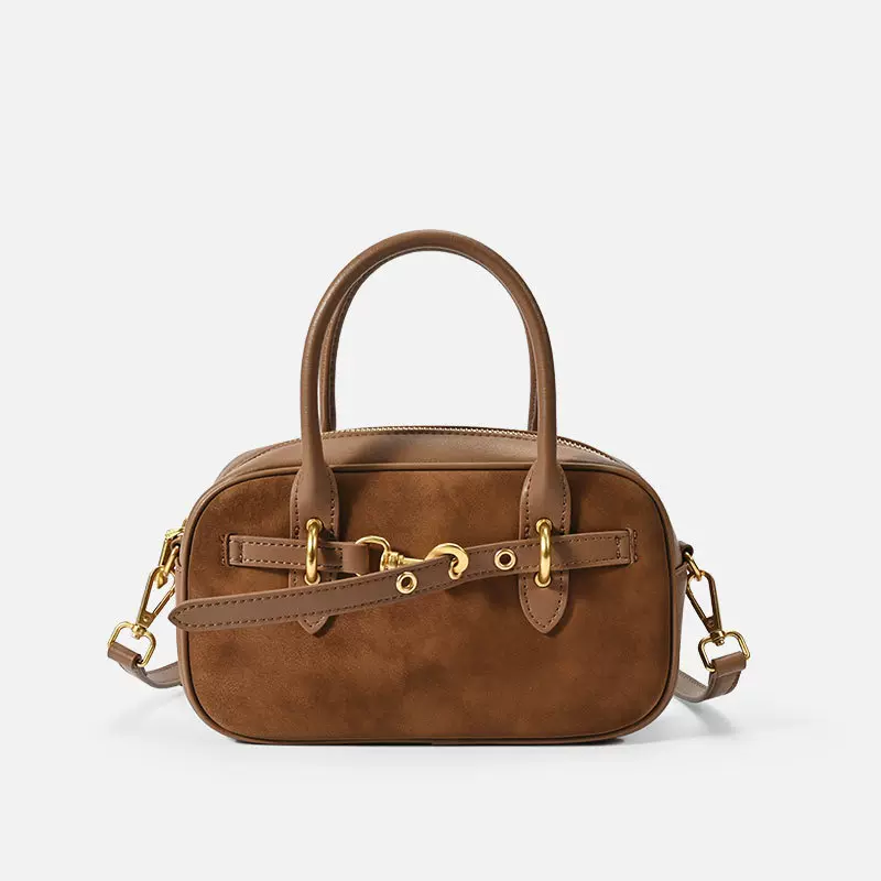 高级感保龄球包新款真皮斜挎包跨境复古手提波士顿包时尚通勤女包