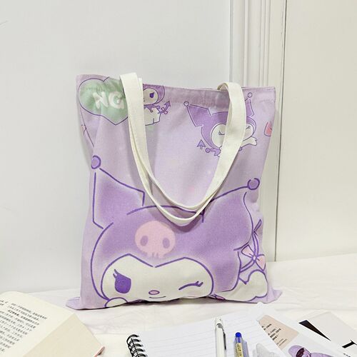 Sanrio Kuromi shoulder bag canvas bag KT family anime shoulder cute student tutoring bag A4 document bag