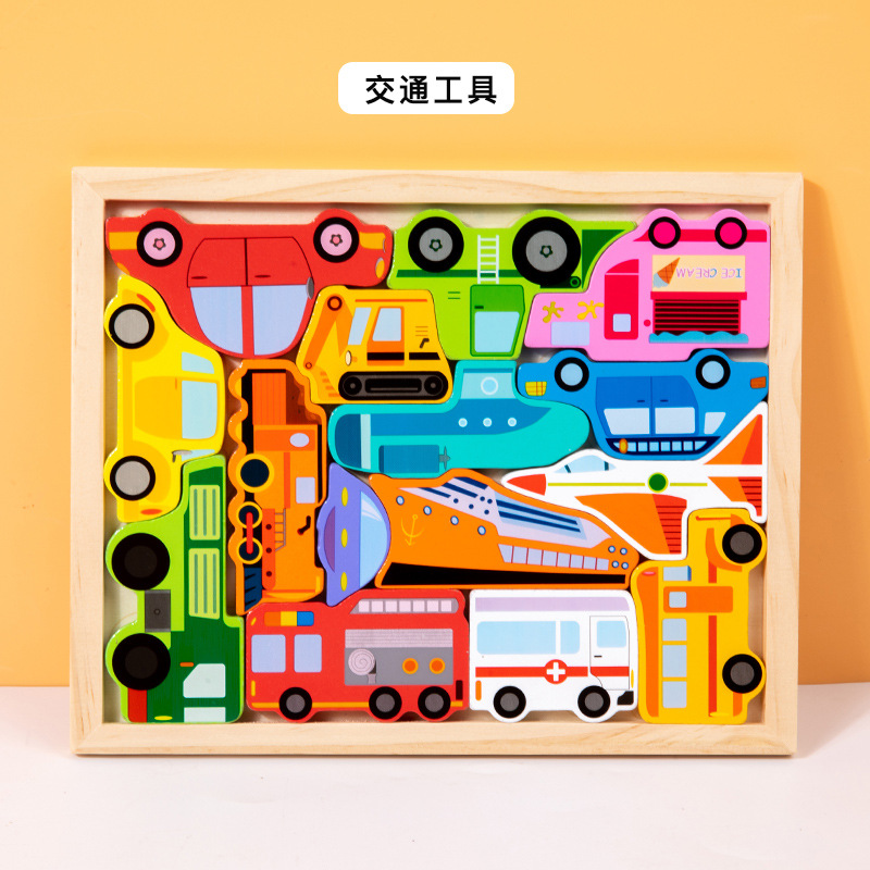 Venta al por mayor de los niños animal fruta tema creativo rompecabezas tridimensional bloques de construcción jardín de infantes iluminación educación temprana juguetes rompecabezas