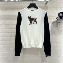 小鹿嵌花拼色套头针织毛衣 休闲随性风显瘦百搭长袖上衣 CT83991